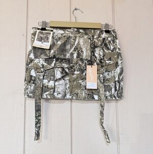 Rise Camo Cargo Micro Mini Skirt Y2K Olive